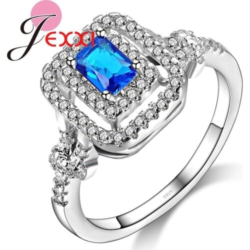 Fashion 925 Sterling Silver Brides Wedding Rings For Women Blue CZ Engagement Anniversary Rings Bands Jewellery