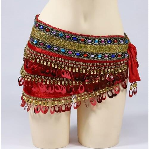 Women Carnival Belly Dance Costume Accessories Oriental Belly Dance Hip Scarf Coins Belt With Colorful Rhinestones