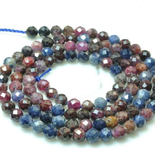 Natural Ruby sapphire 6mm round faceted beads for 925 sterling silver Jewelry Making 15inch Necklace Bracelet ICNWAY
