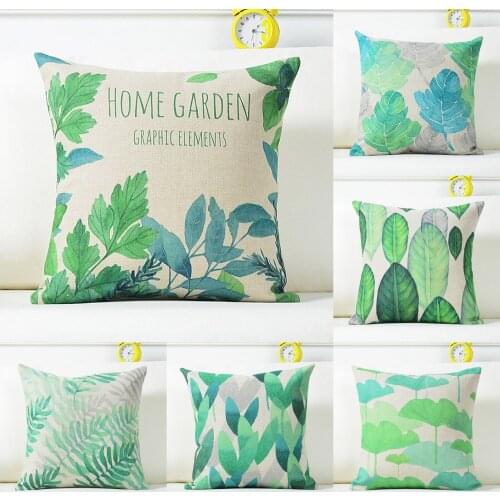 Green leaf Pillow Case Throw Pillowcase Cotton Linen Printed Pillow Covers For Office Home
