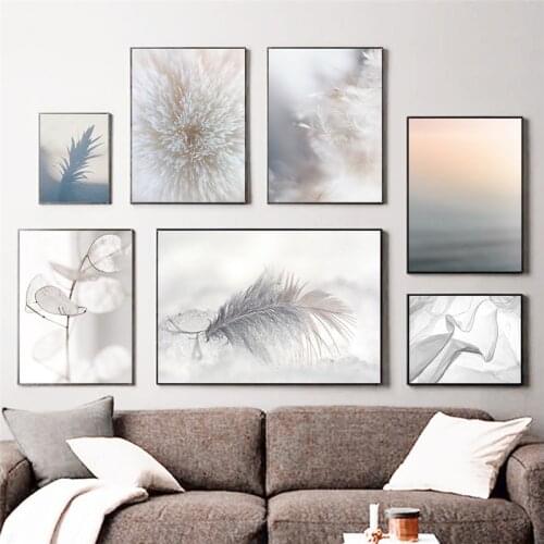 Nordic Minimalist Canvas Painting Print Soft Feather White Flower Posters Wall Art Pictures for Living Room Home Decor TB121