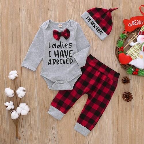 Baby Boy Clothes Newborn Infant Baby Boys Gentleman Letter Romper Bodysuit Plaid Pants Hat Outfit Bebes Bodysuits Boy Sets