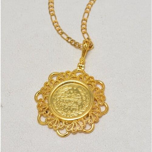 Middle East Arab Gold coin necklace pendant Jewelry for Women Man Muslim Islam Allah Necklace for Turks Gold Color Arab Pendant