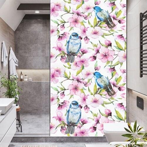 Window Film Privacy Flowers And Brids Frosted Sticker UV Blocking Heat Control Window Coverings Window Tint for Home decor