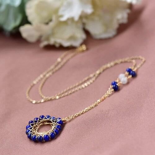 Natural Lapis Lazuli 14K Gold Filled Pendant Exquisite Necklace Winding Water Drop All-match Lucky Girl Gift