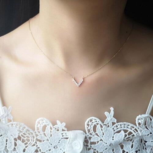 925 Sterling Silver V Shaped Pendant Basic Chain Necklace Crystal Stone Fashion Fine Jewelry For Women Party Wedding Gifts