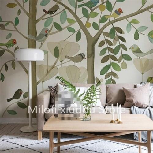 Milofi custom 3d nordic cartoon forest bird children room girl boy bedroom background wallpaper custom large wallpaper wall cove