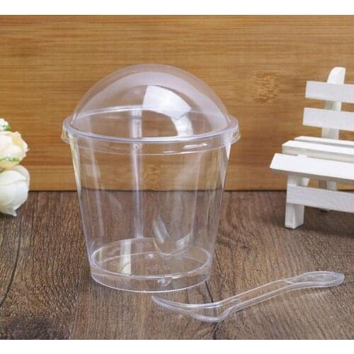Clear Transparent Cake Cups With Spoon Lid Tiramisu Ice Cream Cupcake Cup Wedding Birthday Party Decorations lin4886