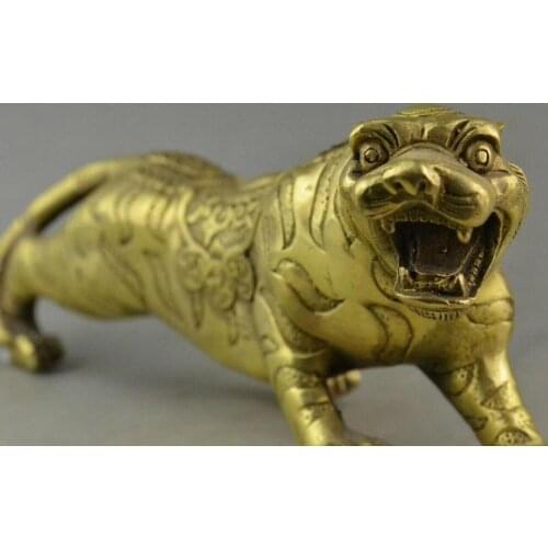 Rare Old Decoration Handwork Copper Carving Fierce Tiger Wonderful Statue