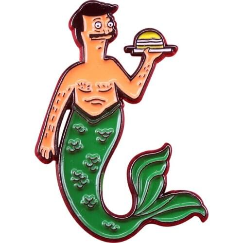 Pin funny mermaid waiter badge family cartoon jewelry