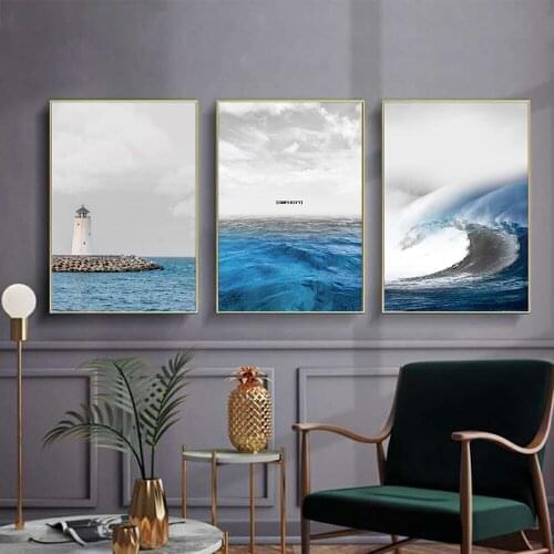Modern Minimalism Sea Waves Canvas Painting Poster Living Room Decor Creative Home Decoration