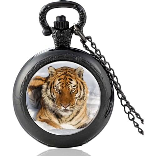 Tiger In The Snow Vintage Quartz Pocket Watch Men Women Unique Pendant Necklace Hours Clock Gifts