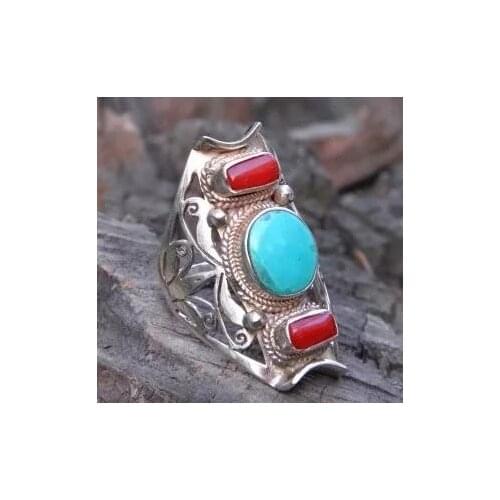 Women Fashion 925 Sterling Silver Ring Vintage Luxury Natural Turquoise Jewelry Wedding Engagement Party Ring Size 5-11