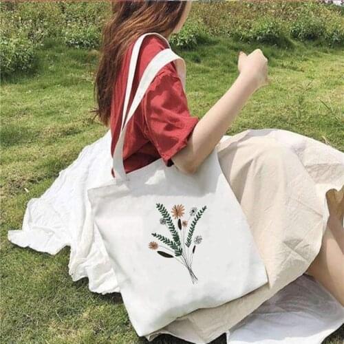 Women Canvas Shoulder Bag Flower Plant Design Ladies Floral Handbag Fashion Casual Tote Literary Book Bag Shopping Bag for Girls