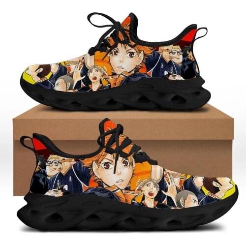INSTANTARTS Japanese Anime Haikyuu Karasuno Pattern Mesh Swing Sneakers for Women Breathable Lace up Flat Shoes Comfort Zapatos