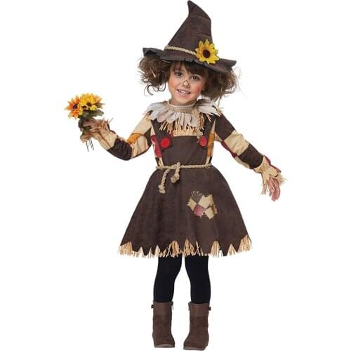XS-L Hot Cosplay Halloween Costume Wizard New Scarecrow Costume Children Day Girls Party Performance clothing Set