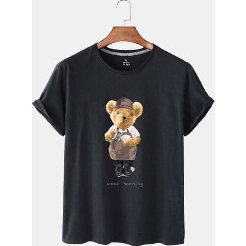 Womens Top Big Size Bear Barista Print Sport Short Sleeve T-shirt Comfortable Womens Shirt Fashion Shirt Mens TrainingT-shirt