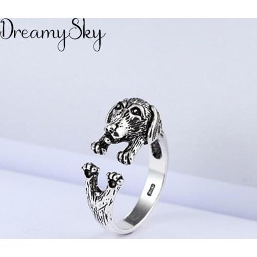 Personality Punk Retro Silver Color Dog Rings For Women Simple Ladies Adjustable Size Ring Wedding Jewelry Anillos