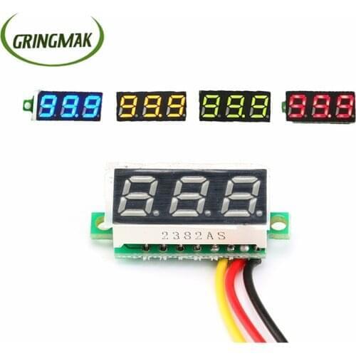 1PCS DC0-100V Car Three Lines Mini Voltmeter 0.28 Inch LED Display Voltage Meter Digital Display Voltmeter