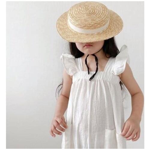 2021 summer girls' cotton casual one-piece flying sleeve lace pocket overalls toddler girl jumpsuit