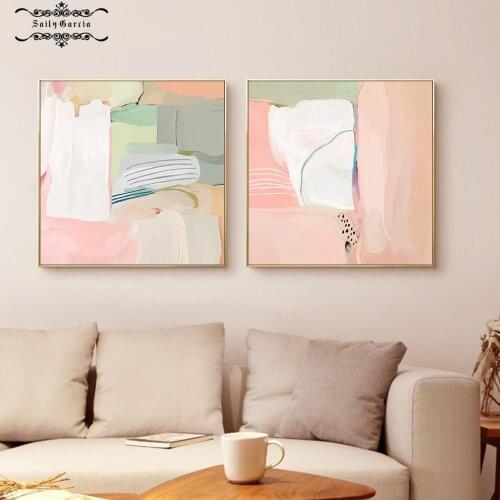 Abstract Pink White Green Posters and Prints Geometric Wall Art Square Picture Nordic Canvas Painting for Modern Home Decoration
