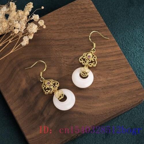 White Jade Doughnut Earrings Women Chalcedony Amulet Agate Natural Zircon Crystal Gemstone Fashion 925 Silver Jewelry Charm