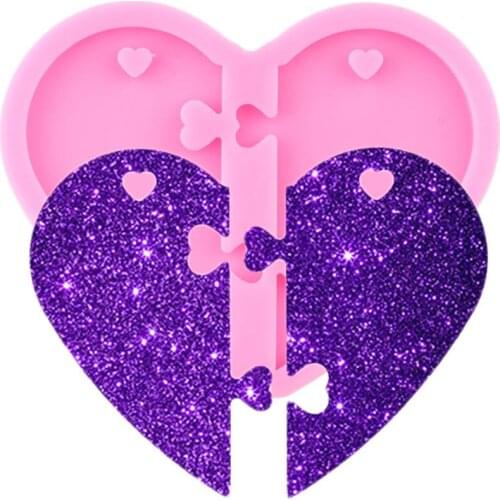 Shiny Glossy Split Heart Making Necklace Polymer Clay Mould DIY Craft Resin Epoxy Jewellery Silicone Keychain Molds