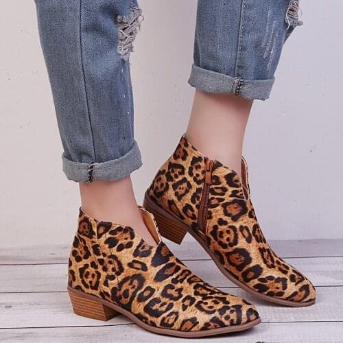 Women Shoes High Heel Suede Zipper Ankle Boots Female Autumn Casual Mujer Leopard Booties Feminina Slip On Shoes Winter 95h