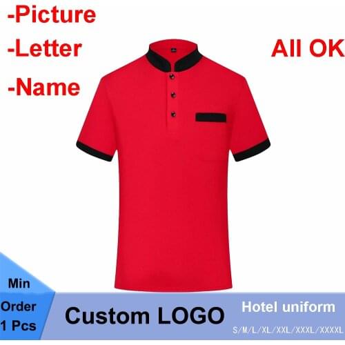 Custom Logo！Short Sleeved Chinese Hotel Uniforms And Work Jacket Clothes Summer Men and Women Restaurant Catering Waiter Uniform