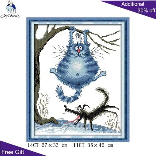 Joy Sunday Should Lost Weight Earlier Needlepoint C162 14CT 11CT Counted and Stamped Home Decor Cat Embroidery DIY Cross Stitch