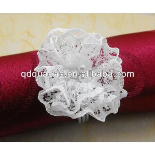 Napkin rings white silk lace flower wedding decoration, napkin holder