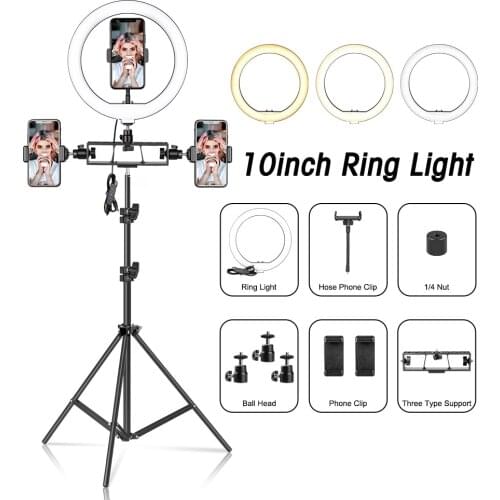 10 Inch LED Ring Light Photographic Selfie Ring Lighting with Tripod For Smart Phone Youtube Makeup Video Live Studio Ring Lamp