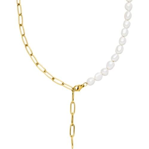 Mavis Hare High Quality Ocean Jewelry Natural Pearl Consistent Chain Choker Necklace Half Pearl Half Box Chain for Aloha Girl