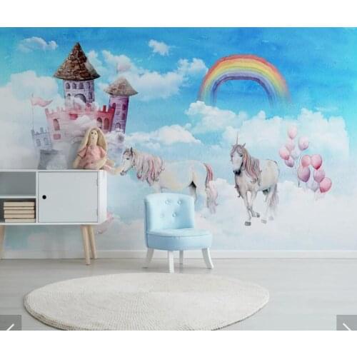 Nordic 3D Unicorn Kids Room Wallpaper Mural Art Wall Decals Mural Paper Rolls Contact Paper Roll 3d Wall Murals