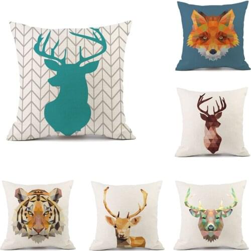 Cushion Pillow Cover Deer Fox Tiger Printing Square Decorative Sofa Pillow Case 45x45cm Linen Comfortable Home Textile Drop Ship