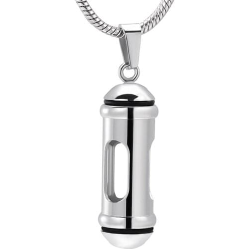 IJD10022 Newest Cylinder Glass Urn Necklace Hold Human/Pet Funeral Ashes - Stainless Steel Tube Memorial Locket Pendant Jewelry