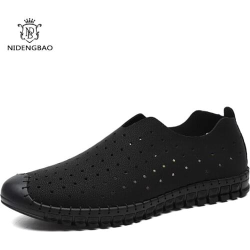 New Men Casual Shoes Summer Breathable Holes Mens Shoes Fashion Loafers Soft Comfortable Flats Men Driving Shoes Big Size 48