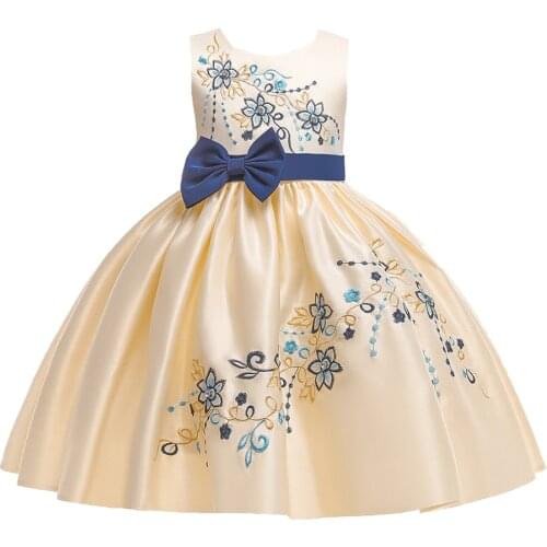 Girls' embroidered applique fluffy dress 2021 new childrens bow Princess Dress banquet piano host performance evening dress