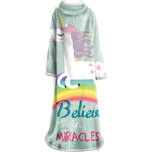 Unicorn Throw Blanket With Sleeve Nautical Map Cool Bedspread Navy Blue White Plush Sherpa Blanket for Bed Sofa 150x200