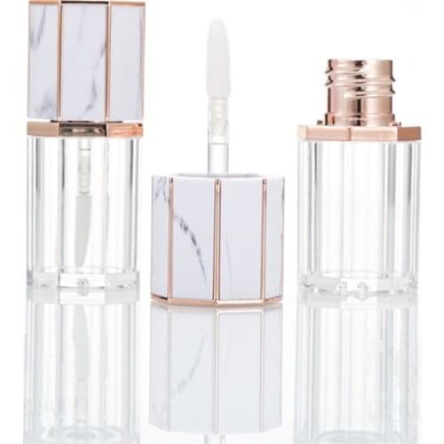 5ml Empty Lipgloss Tube Octagon Clear Bottle Lip Balm/Gloss Container With Marbling Lid Lipstick container Makeup ccosmetic tube