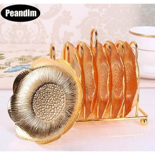 PEANDIM Luxury Gold Plate Creative Coaster Dessert Dish Fruit Snack Tray Cup Stand Wedding Table Centerpieces Home Decoration