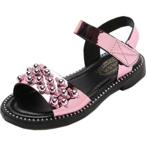 Summer Kids Sandals Big Girls Children School Flat Beading Princess Dress Shoes 4 5 6 7 8 9 10 11 2 Years Old New Gold Pink