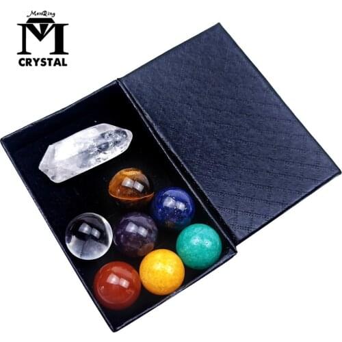 Seven Chakras Gemstones Natural Crystal Ball Reiki Yoga Healing Crystal Sphere Beads Seven Star calcite base Home Decor