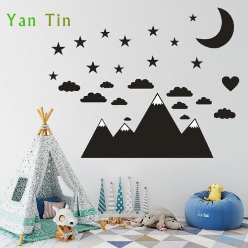 Removable Large Size Mountain Clouds Stars Moon Wall Sticker Home Decor Bedroom Kids Rooms Poster Boy Girl Gifts DIY Art Mural