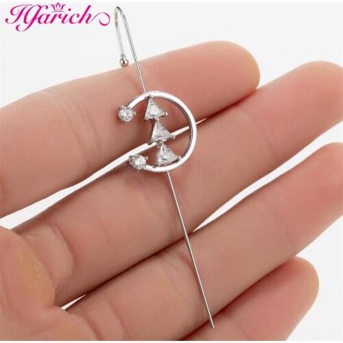 Elegance Women Geometry Ear Wrap Crawler Hook Earrings Needles Around Auricle Clip Luxury CZ Zircon Wedding Party Jewelry Gifts