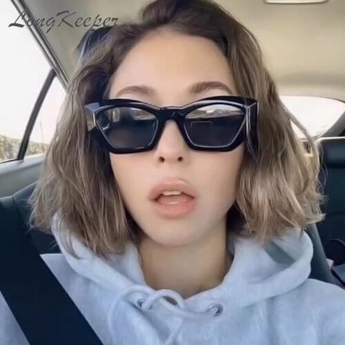 LongKeeper New Vintage Black Cat Eye Sunglasses Women Brand Designer Trendy Shades Female Lady UV400 Oculos De Sol
