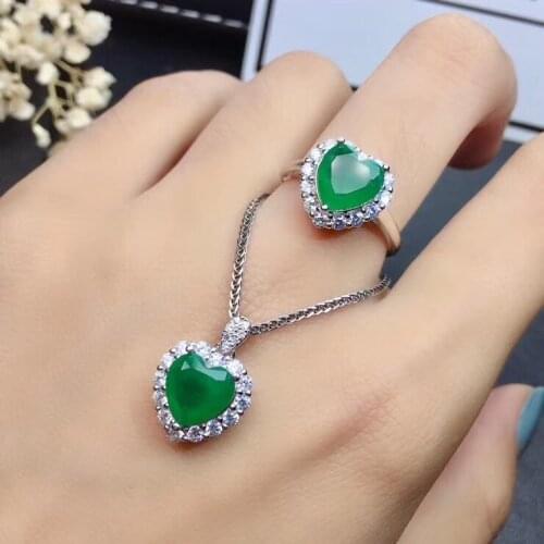 Wedding Best Gift Real Natural Emerald jewelry set Natural Real Emerald 925 sterling silver 1pc pendant,1pc ring