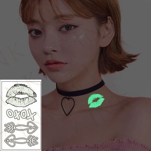 Glow in the dark Luminous Tattoo Sticker Lips animal moon Waterproof Temporary The Body Art Party Tattoo Stickers