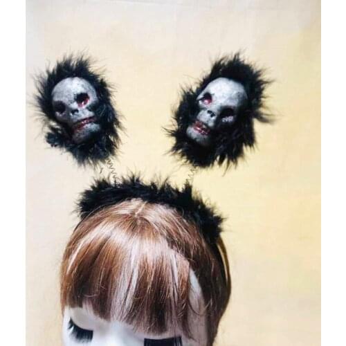 Horrible Halloween Headwear Spring Long Fur Skull Headbands Dress-up Headpiece for Cosplay Party Decor Novelty Headdress