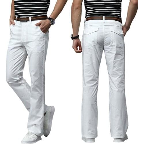 2021 Spring And Summer Thin Men FIared Pants Business Casual Stretch Slim-fit Black Kahki Gray Orange White Boot Cut Trousers